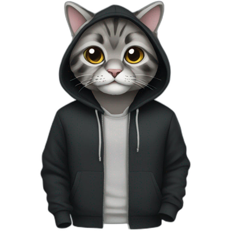 Cat manul in a black hoodie emoji