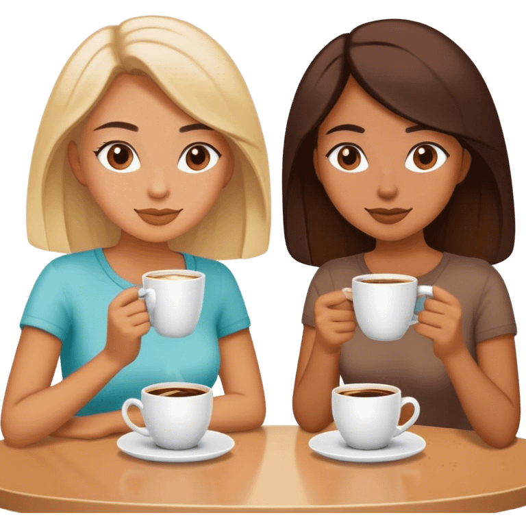 Cinematic realistic girlfriends sitting at a table and drinking coffee emoji