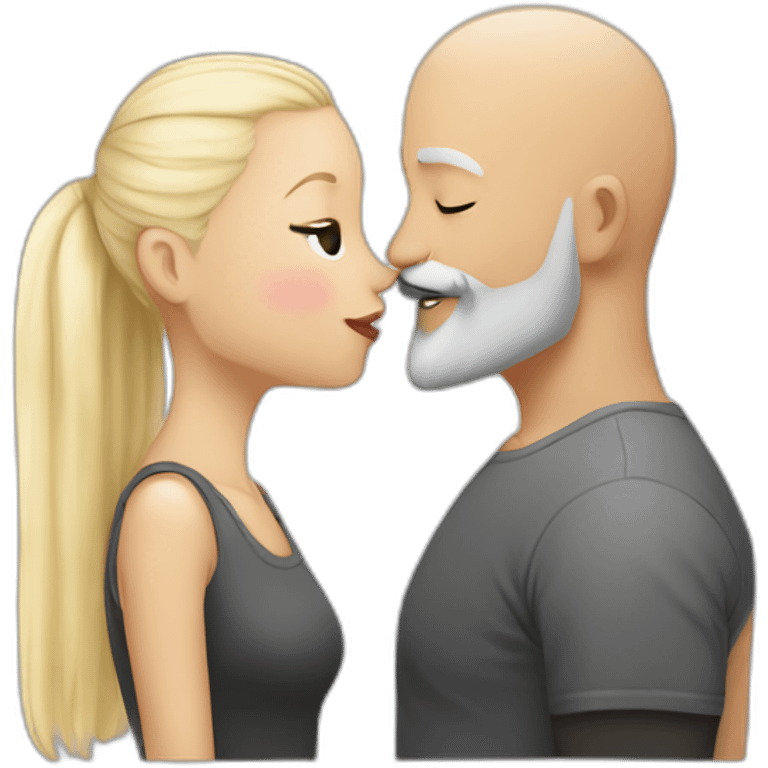 bald with dark grey beard with joung blonde girl kissing emoji