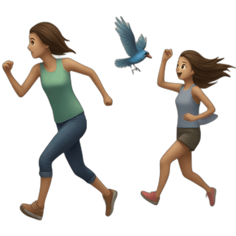 bird chasing girl emoji