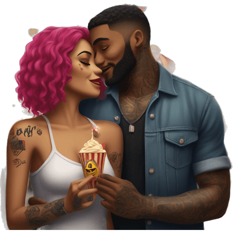 Romantic carnival date for beautiful tattooed couple emoji