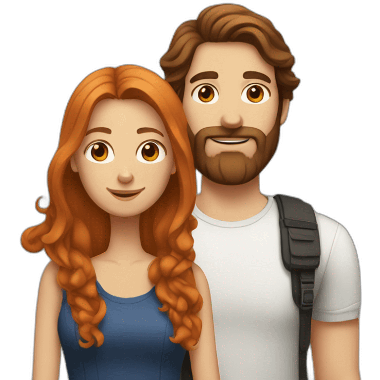 Bearded white man with dark hair and girlfriend with long ginger hair emoji