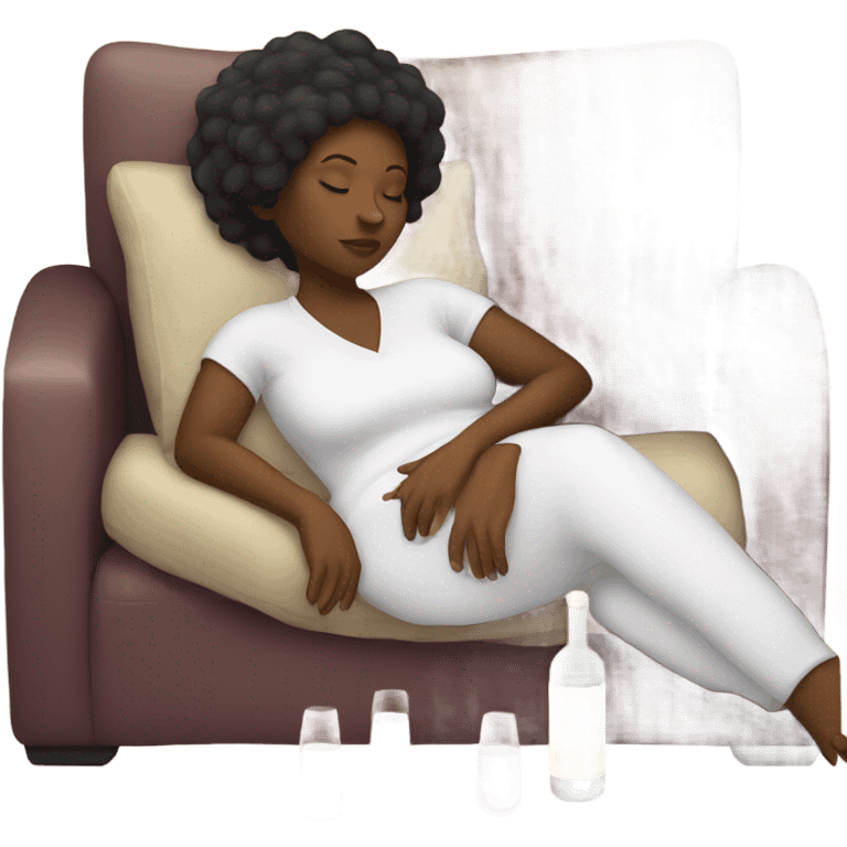 Black woman sleep with bottle of wine in hand emoji