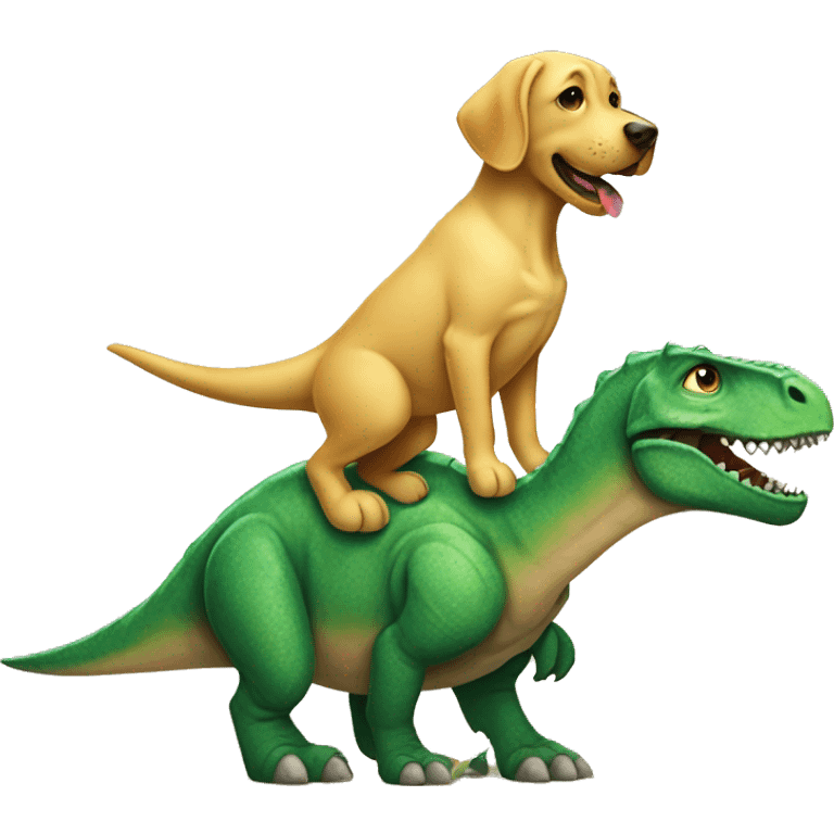 Dark Yellow Labrador dog riding a dinosaur emoji