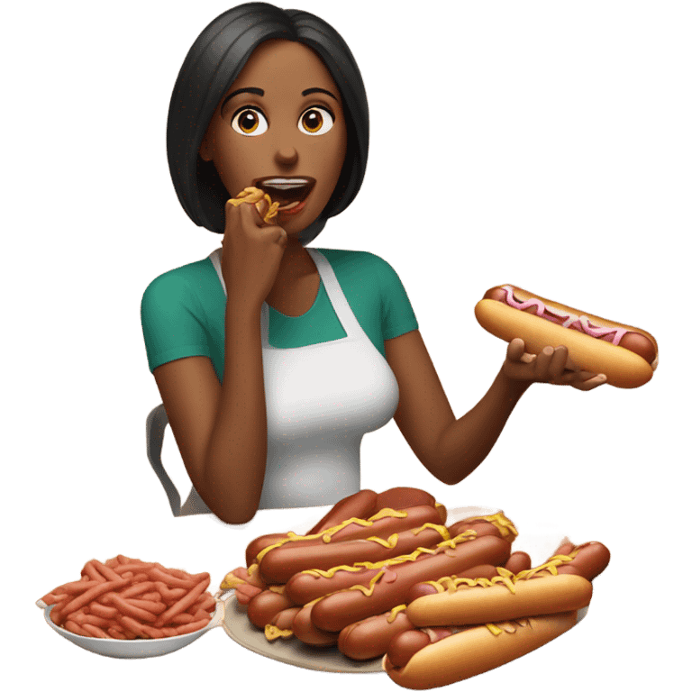 Woman eating a pile of hotdogs emoji