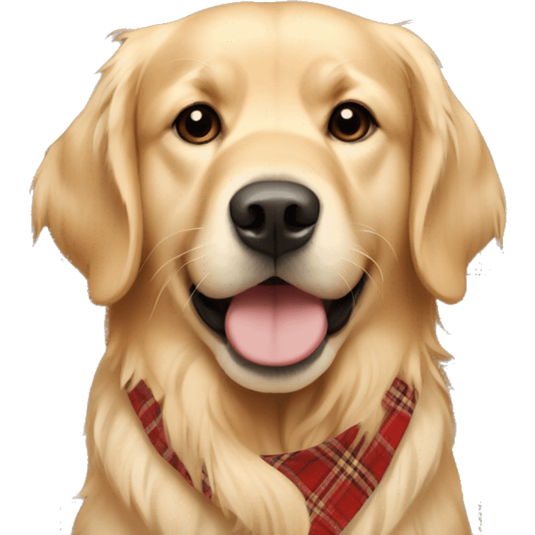 Beige golden retriever face wearing a plaid bandana emoji