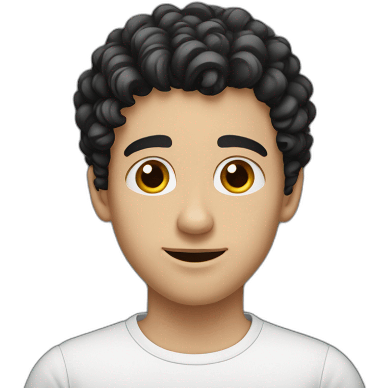 young European guy with a white shirt and curly black hairs emoji