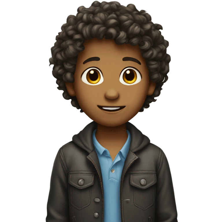 Little boy with curly hair standing  emoji