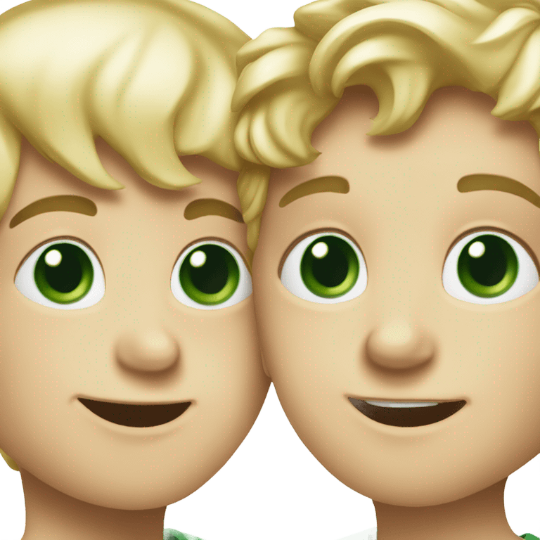 two blonde hair green eye boys kissing eachother but real emojis emoji