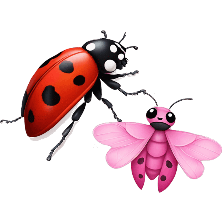 Lady bug and pink cute moth as best friends emoji