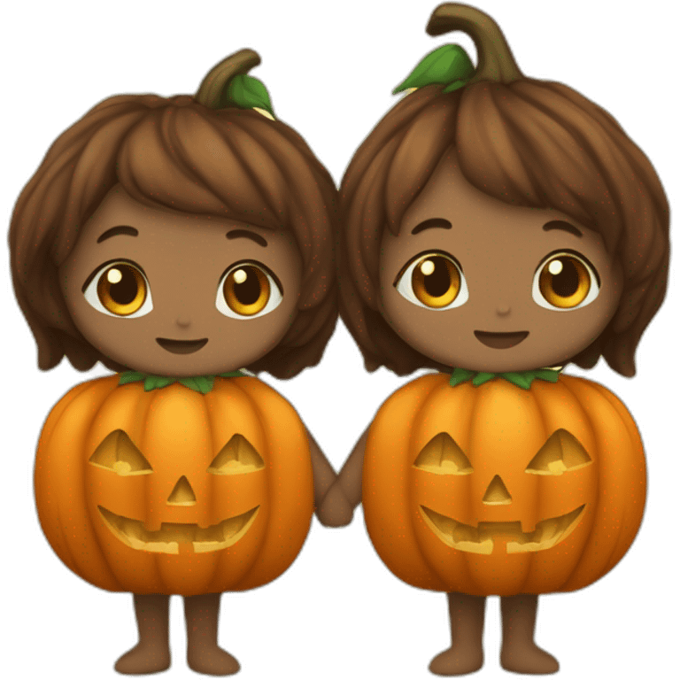 bay twins holding hands in pumpkin costume emoji