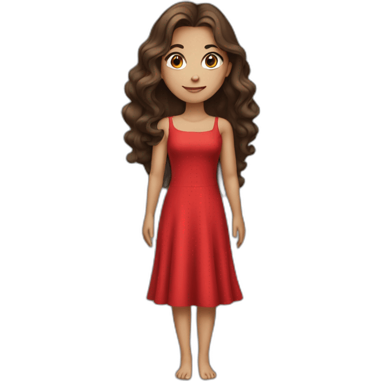 Brunette girl, that looks like a model, with beautiful hair, in a long red dress emoji