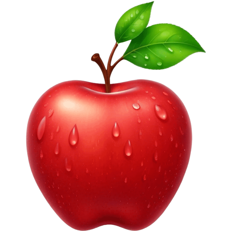 Cinematic Realistic Apple Emoji, Fresh and vibrant, with a crisp, red skin glistening with droplets of water. The smooth, shiny surface catches the light, while the green stem adds a natural touch. Soft glowing outline, capturing the essence of health, sweetness, and freshness in a crisp apple! emoji