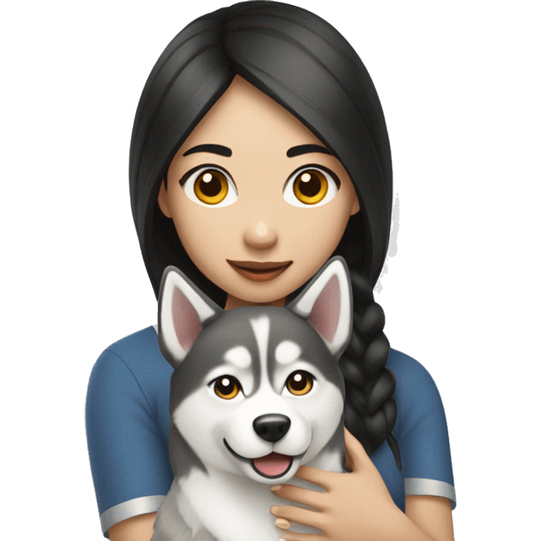 Asian Girl with husky dog emoji