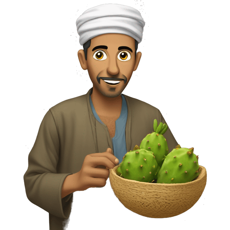 a moroccan man with djelaba eat a prickly pear emoji