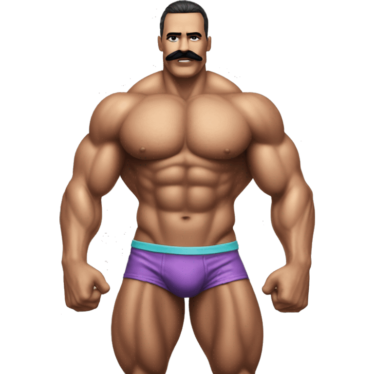 Muscular gay bodybuilder with mustache bikini realistic emoji