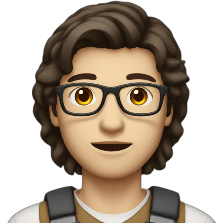 male engineer with white skin, dark brown straight hair spreaded from middle, brown eyes, circular glasses emoji