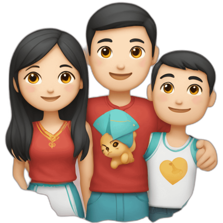 Chinese guy and Kazakh girl standing with each other and a cat on Chinese guy’s shoulder emoji