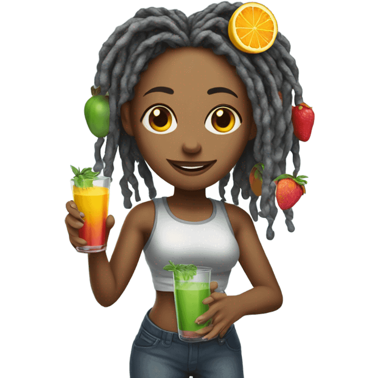 Cyborg lady with locs juice fruit emoji