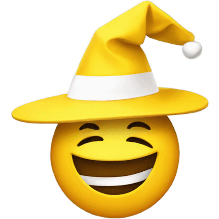 Yellow emoji with a paper hat smiling very big emoji