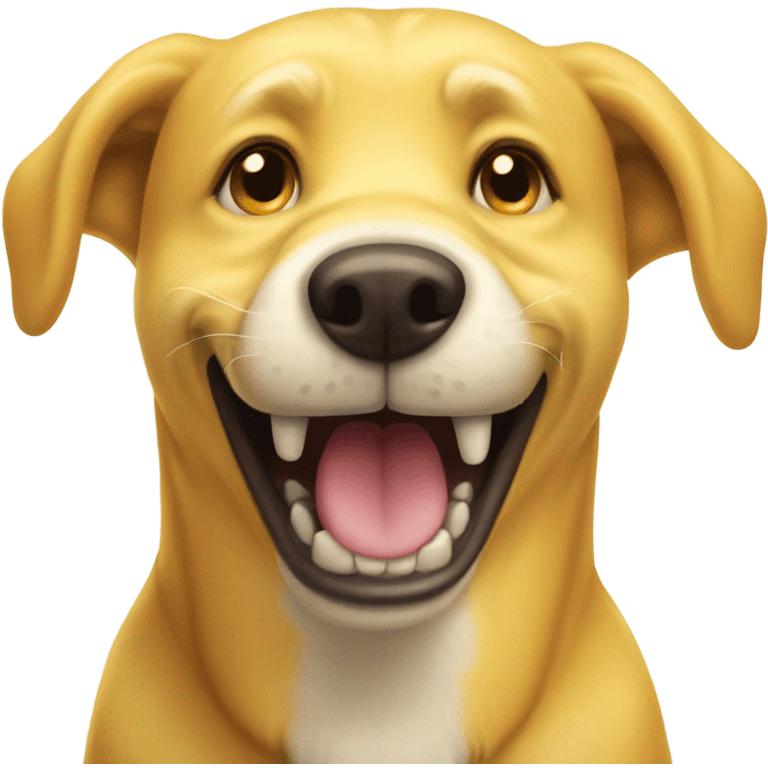 Yellow dog with really bad teeth and a big smile emoji