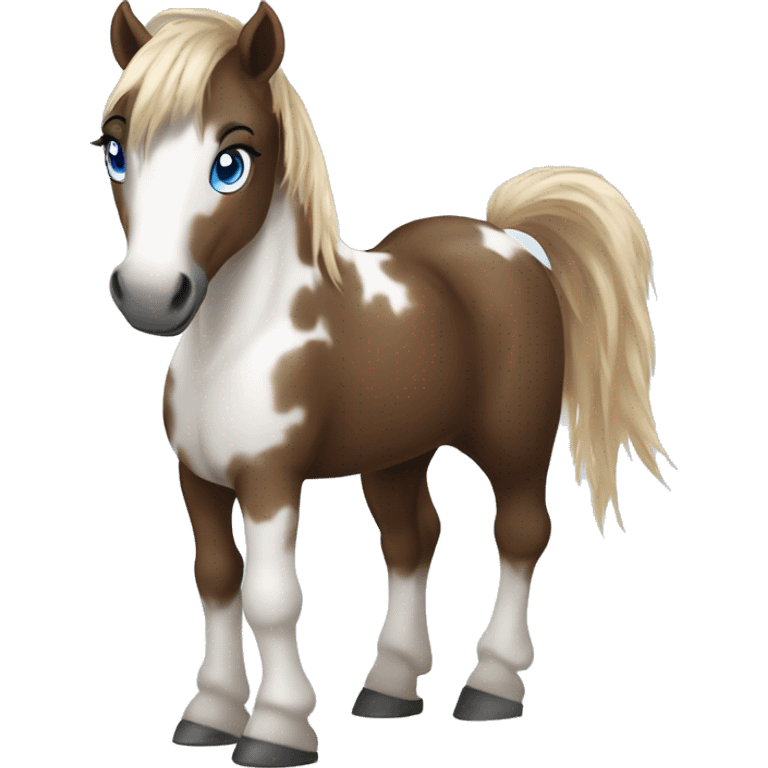 Brown and white spotted pony with blue eyes and black horsehair emoji