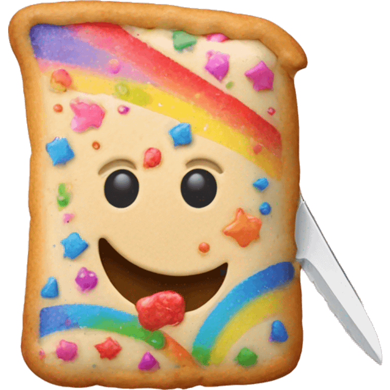 Rainbow poptart with a knife emoji