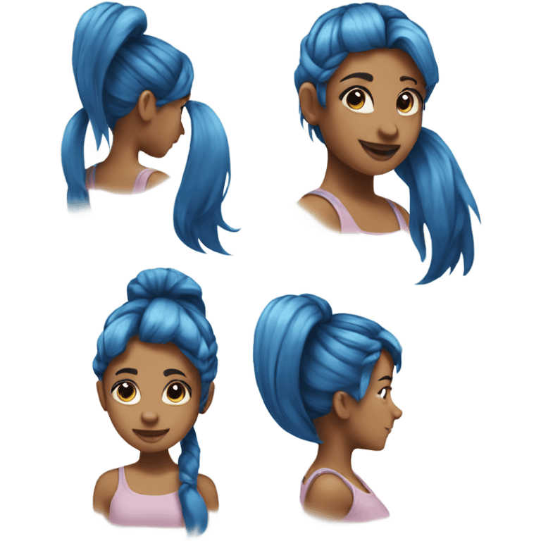 Girl with blue hair and square hair ties and two blue ponytails emoji