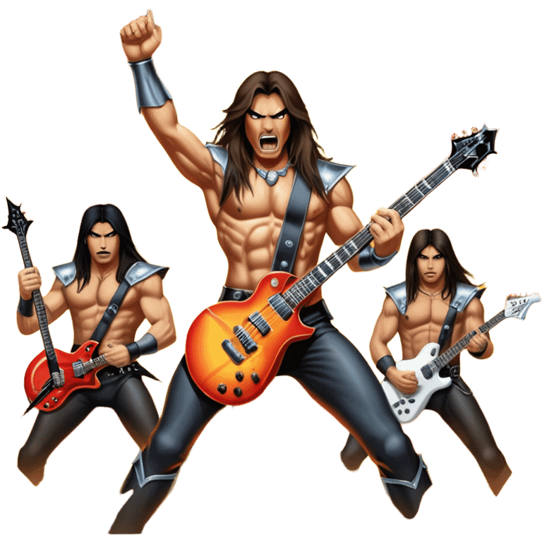 Icon for Metal Music: Manowar performing live, with powerful imagery of the band on stage, electric guitars, drums, and heavy metal energy. The background features a fiery stage and intense lights, reflecting the epic atmosphere of their concert. Transparent background. emoji