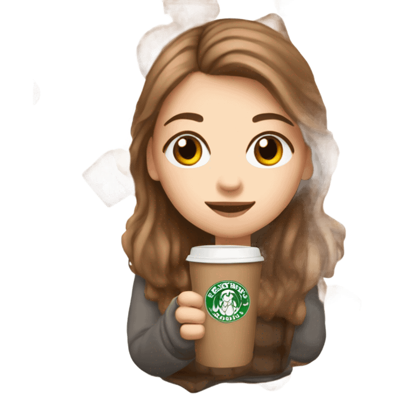 white girl with brown long hair and a hot chocolate emoji