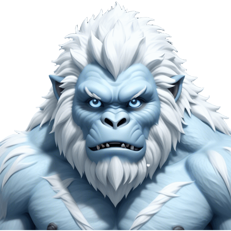 Cinematic Realistic WoW Yeti Portrait, depicted as a majestic, colossal creature of the frozen wilds, with thick, shaggy fur in pristine icy white and subtle pale blue highlights. His powerful, muscular frame and piercing ice-blue eyes exude ancient wisdom and raw strength. Rendered with lifelike texture and natural frosty lighting, high shine, noble and imposing, capturing the essence of a legendary yeti guardian. emoji