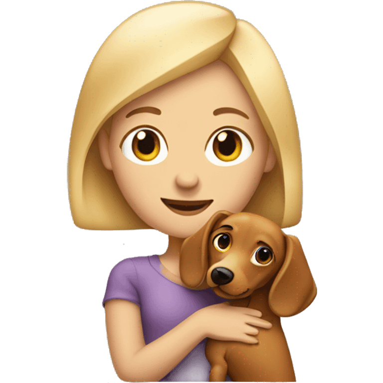 Blonde girl with wiener dog on arms  emoji