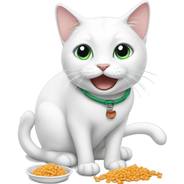 A white cat eating cat food  emoji