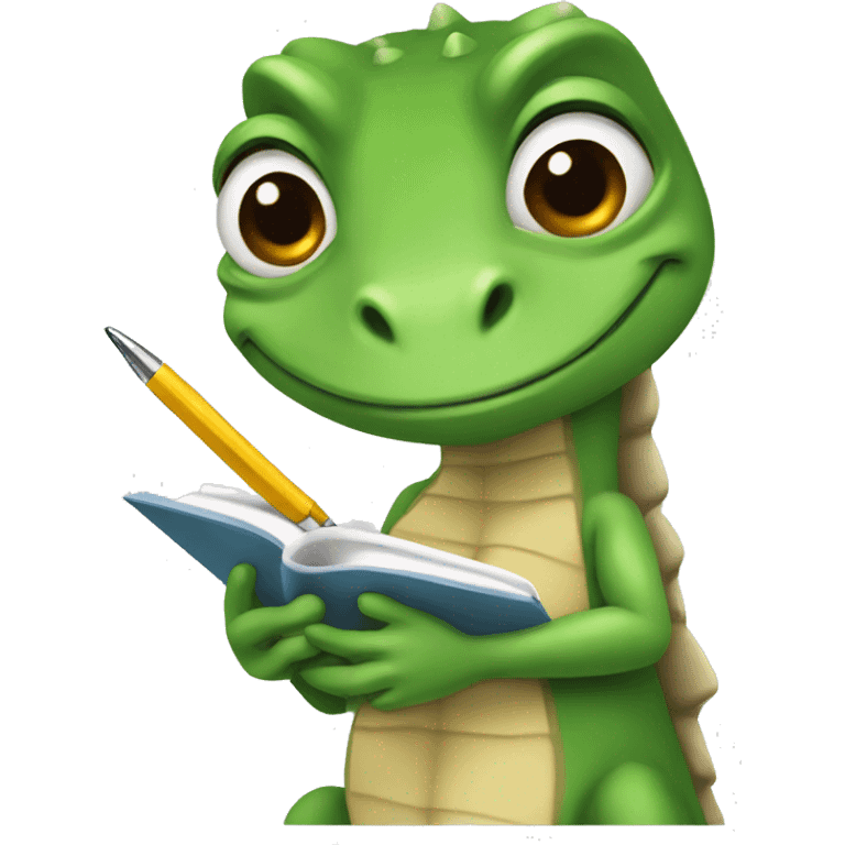 female lizard holding a pen and notepad emoji