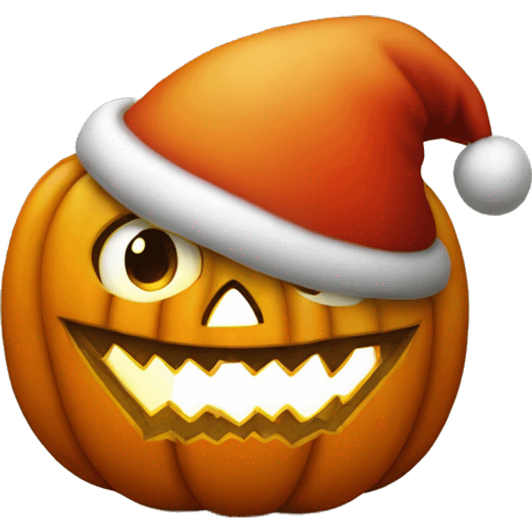 Sinister pumpkin, wearing a Santa hat emoji