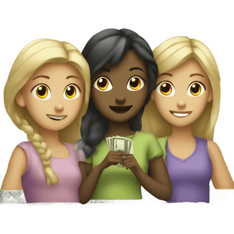 three girls with dollar bill emoji