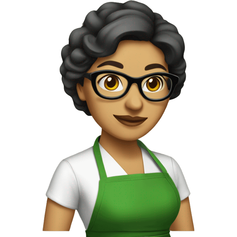 mexican lady green apron  with glasses cooking tacos emoji