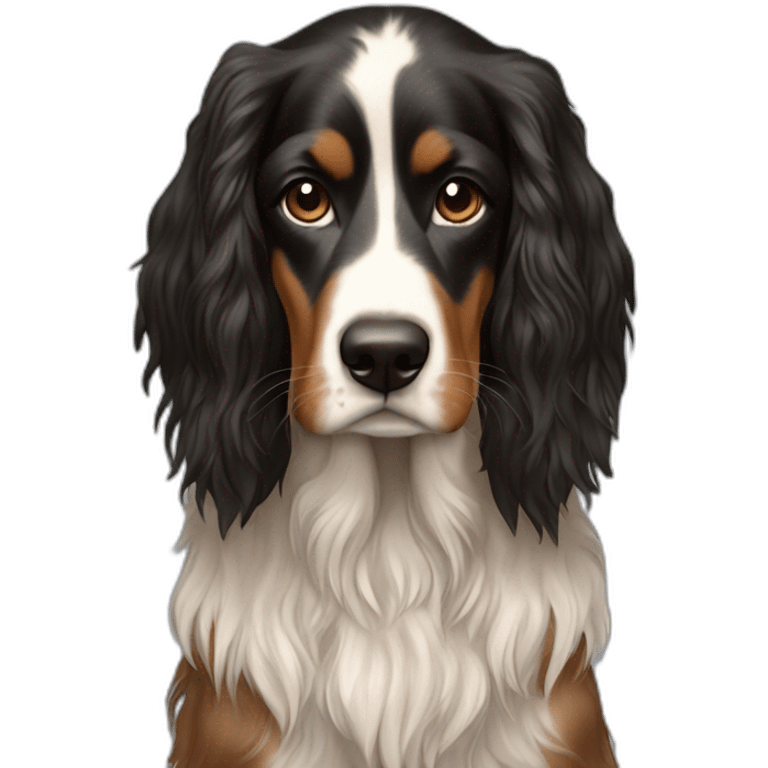 hyperrealist caucasian girl black long hair with brown english setter dog emoji