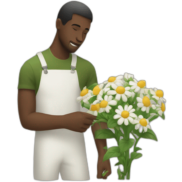 Black men picking wight flower emoji