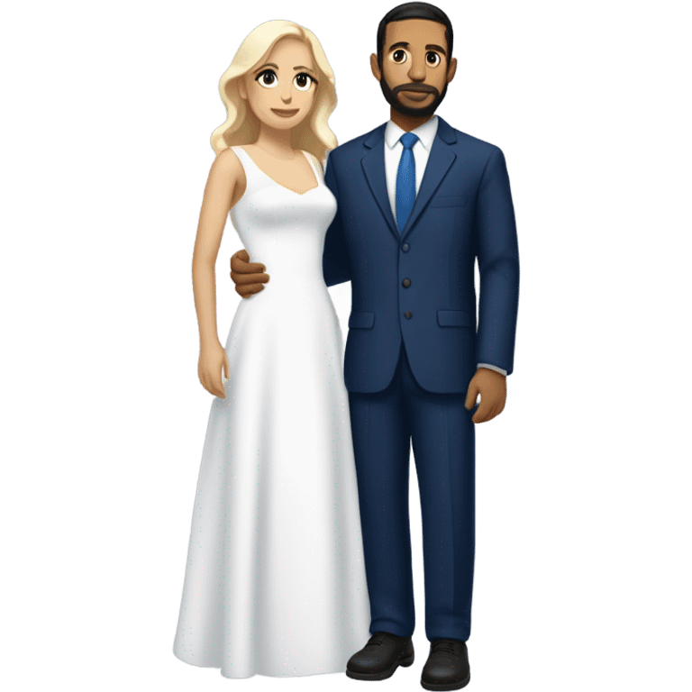 Puerto rican beard short hair with blue hat and navy blue suit getting Married with blond long hair girl with white  wedding dress  emoji