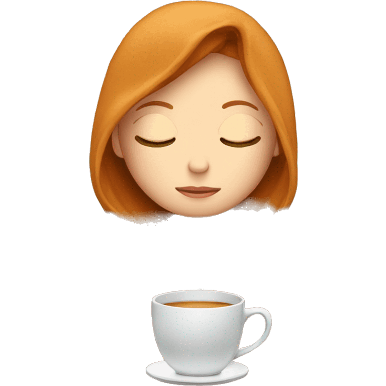 girl with Ginger hair inside a blanket sipping coffee eyes closed emoji