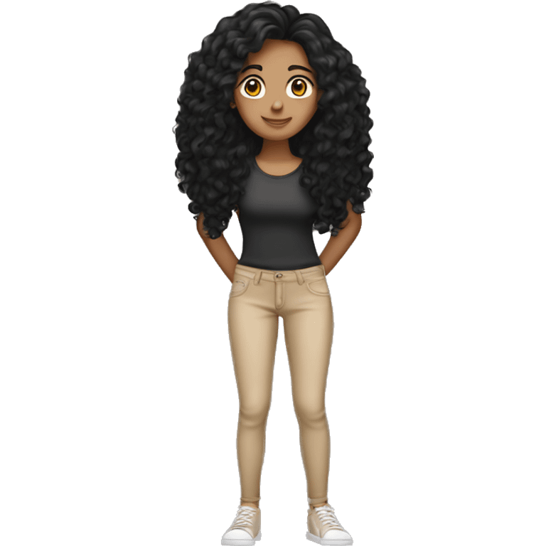 tan girl standing with long black curly hair  emoji