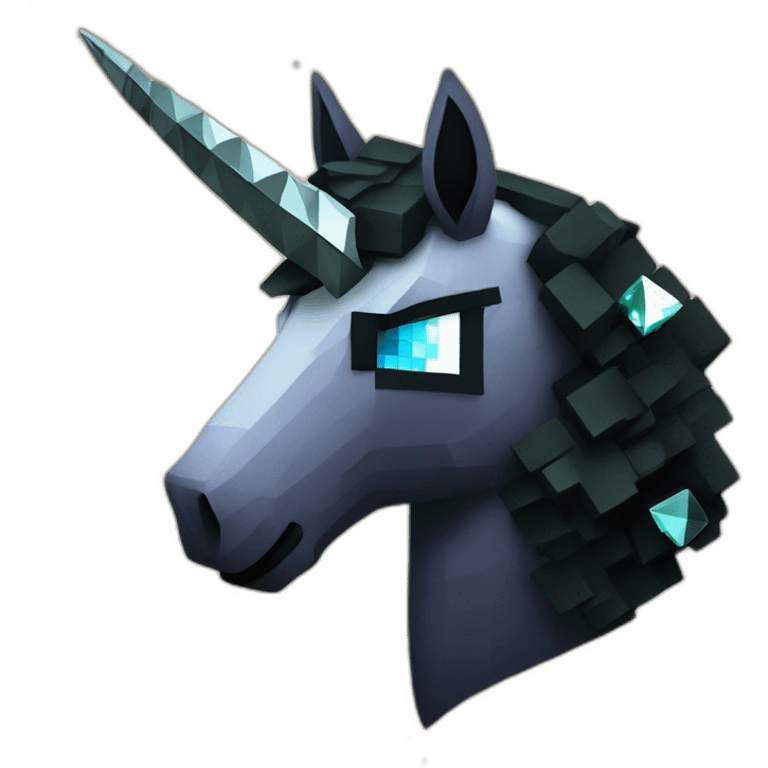 Minecraft Glitter Black Unicorn Head With Diamond Horn emoji