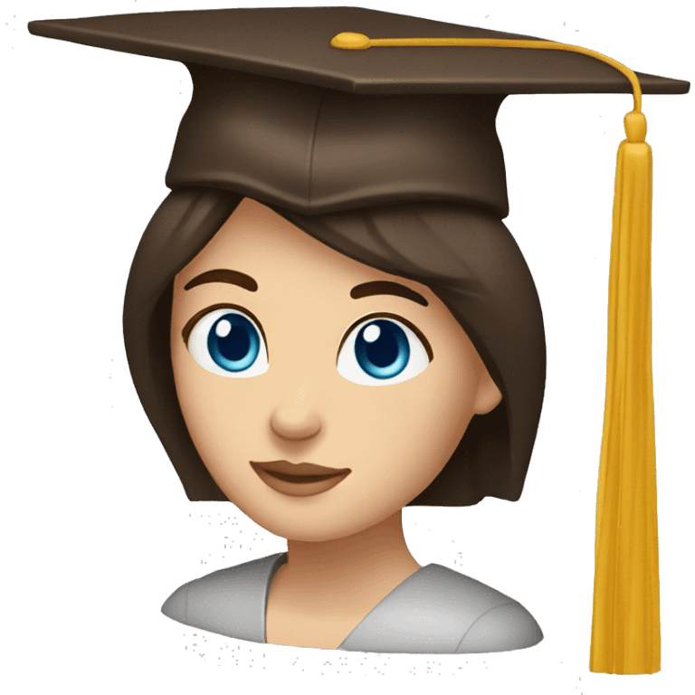 woman blue eyes long dark brown hair graduate cap emoji