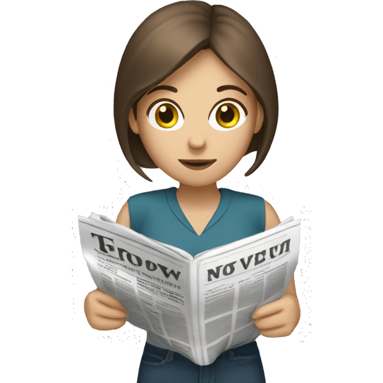 women reading newspaper, brown hair, white skin emoji