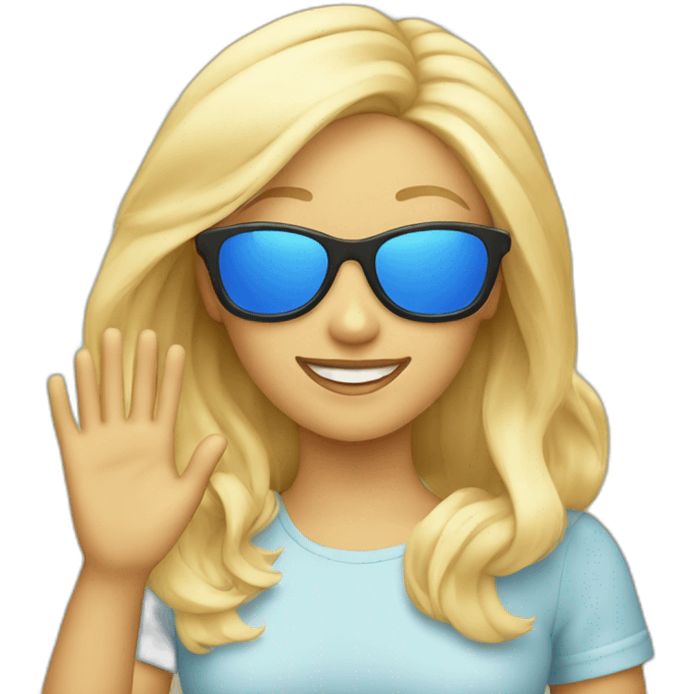 blonde girl with blue sunglasses waving emoji