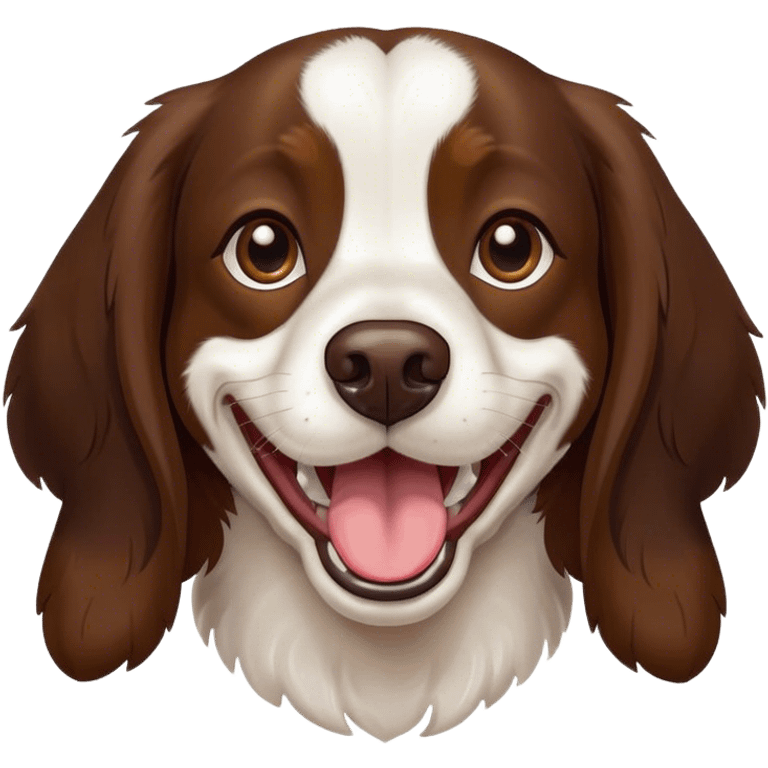 Springer spaniel beagle mix dog happy dark brown fur emoji