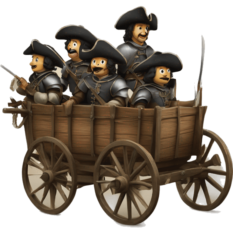 four 17th century musketeers driving mail wagon emoji