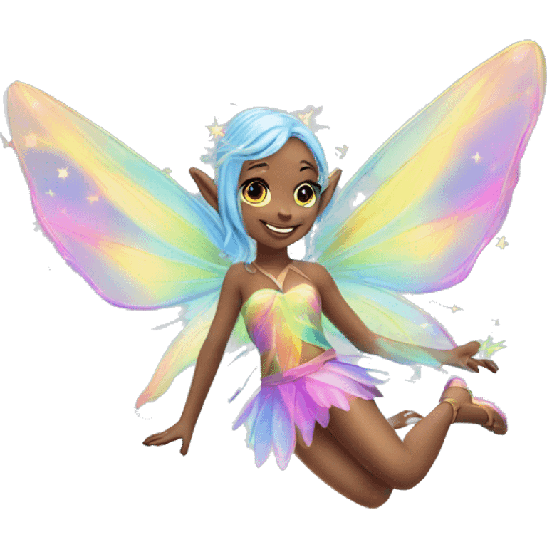 Iridescent fairy flying twinkle rainbow neon emoji