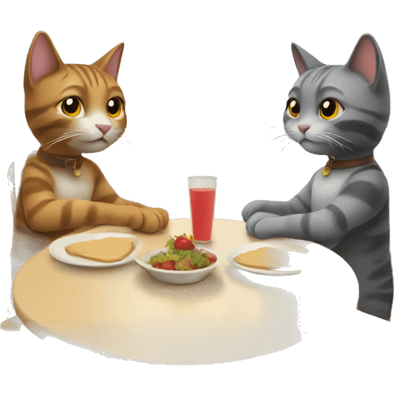 Two cats at the table are talking emoji